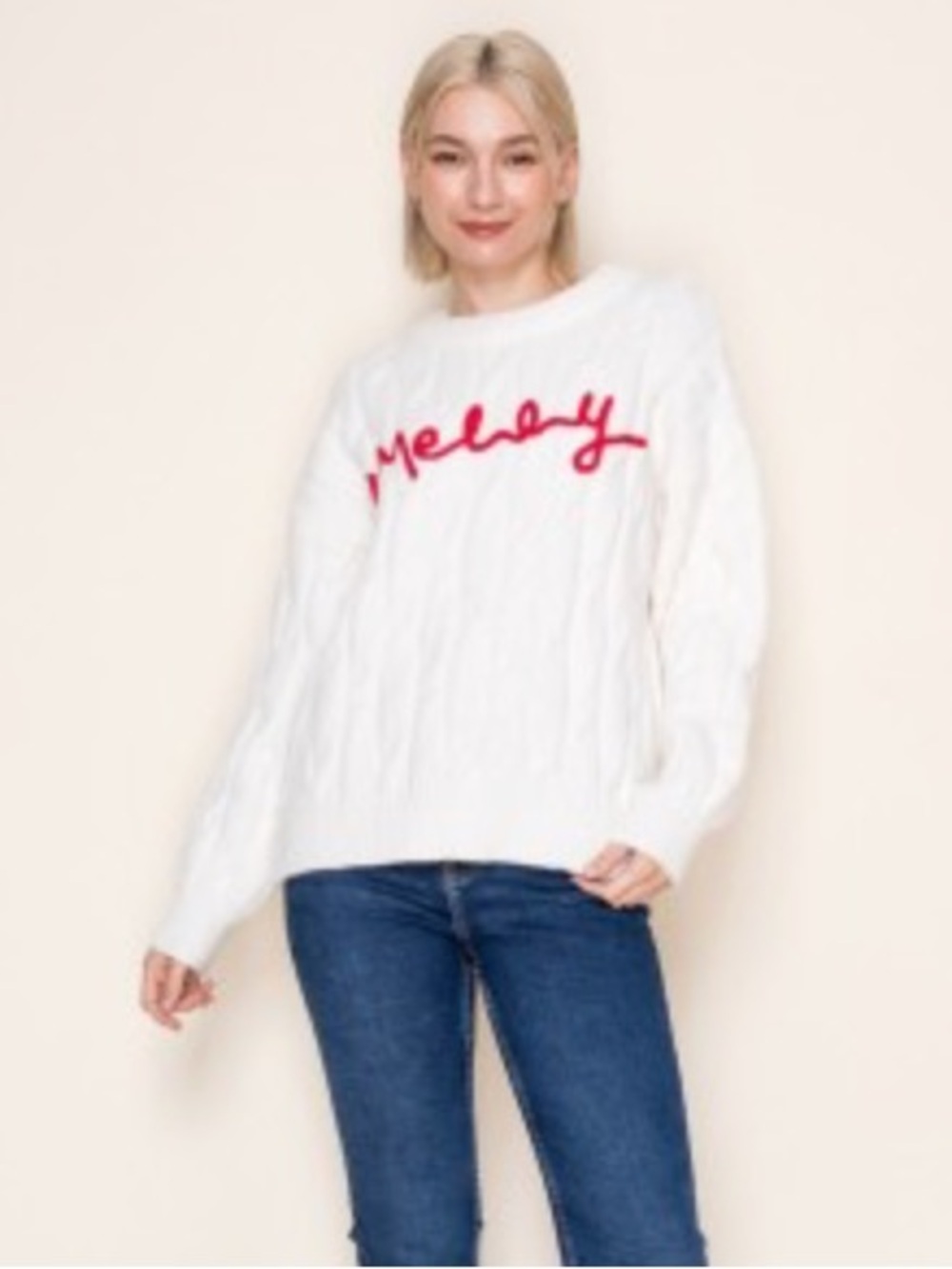 White Birch PLUS Off White Merry Solid Knit Sweater